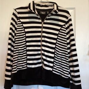 Onque Casuals Black and White Striped Teddy Jacket